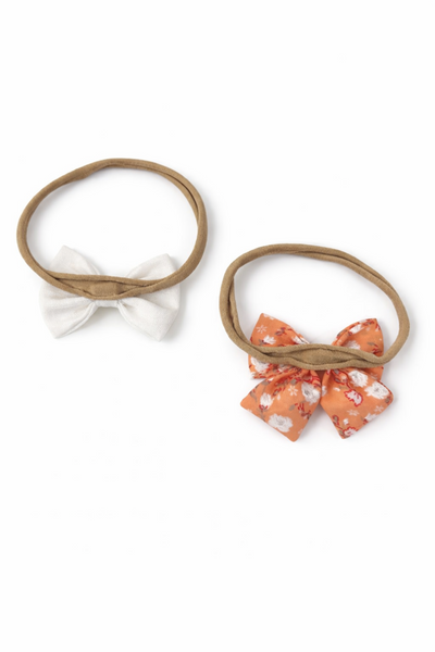 Set Of 2 Baby Soft Floral Headband- Orange