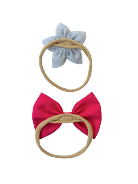 Set of 2 Flower & Bow Headbands – Pink & Grey