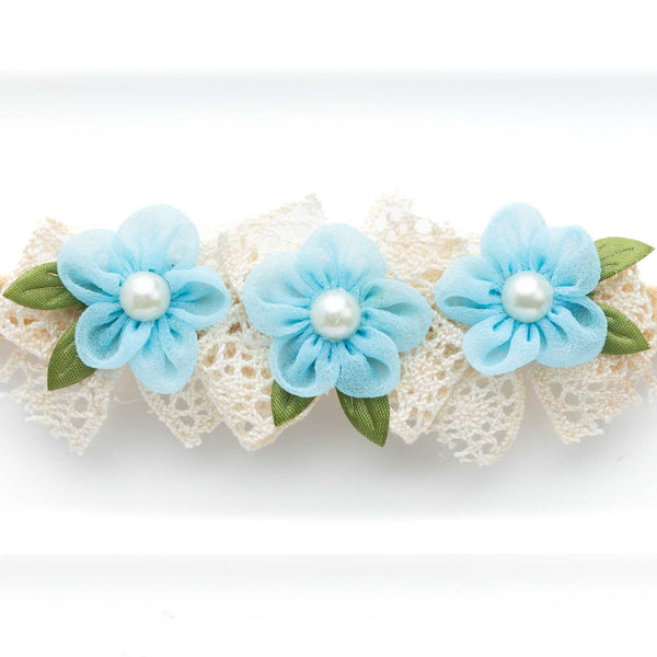 Newborn Three Flower Chiffon & Lace Headband- Light Blue