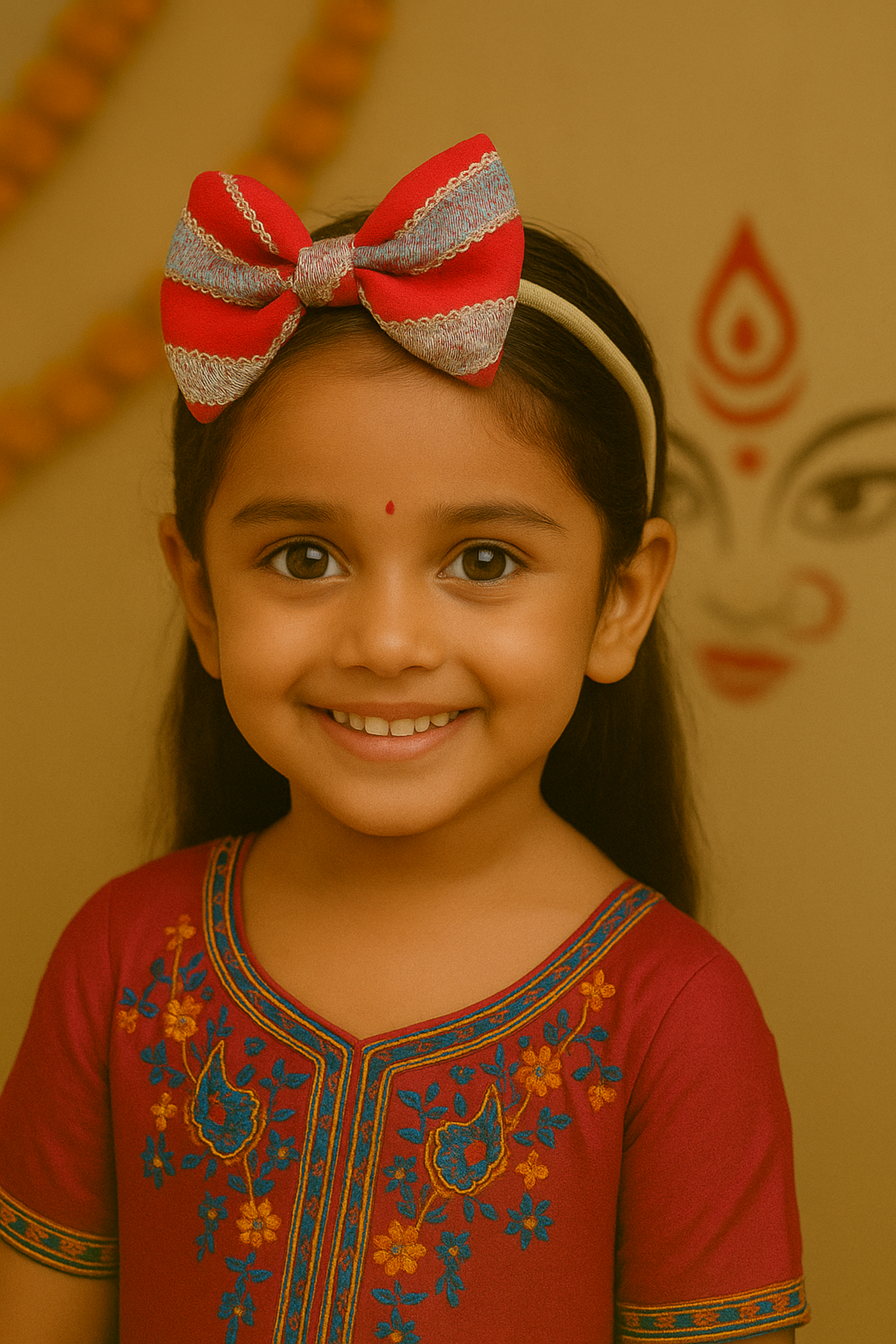 Durga Puja Sequin Bow Headband- Red