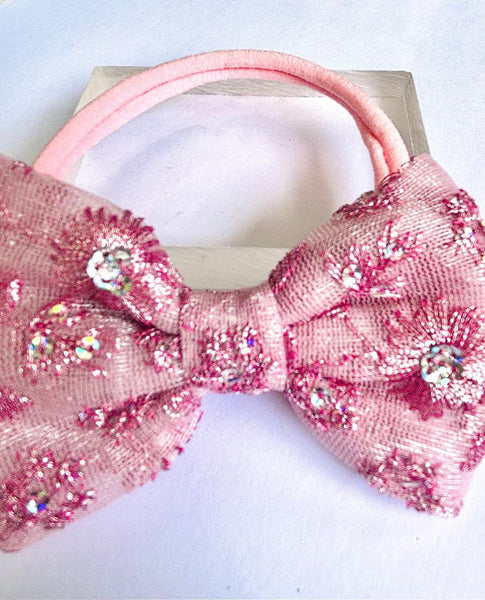 Party Wear Sequin Bow Headband - Pink