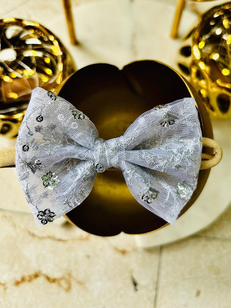 Party Wear Sequin Bow Headband - White