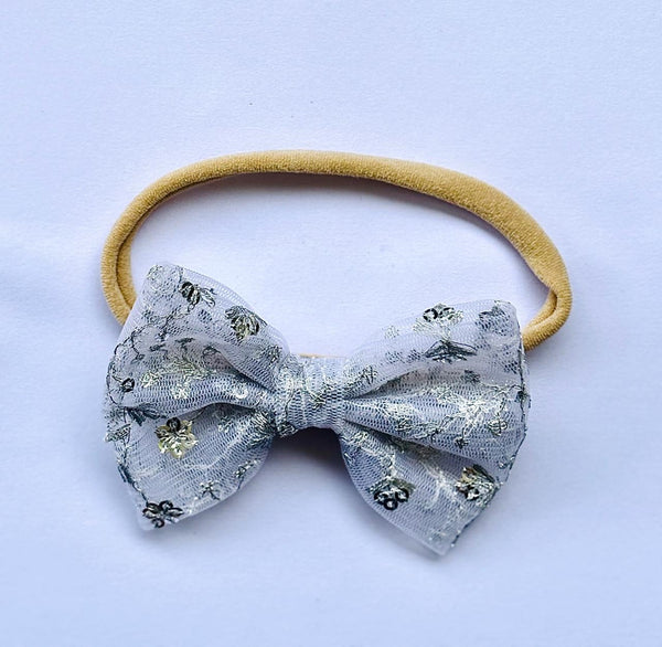 Party Wear Sequin Bow Headband - White