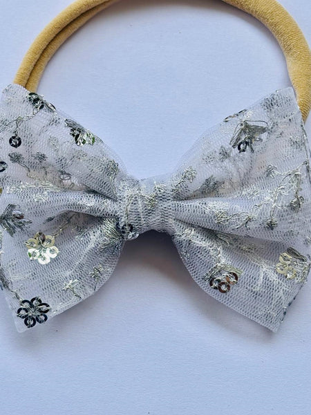 Party Wear Sequin Bow Headband - White