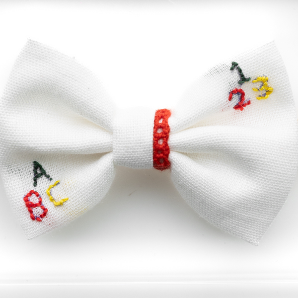 Toddler Embroidered Bow Headband- White