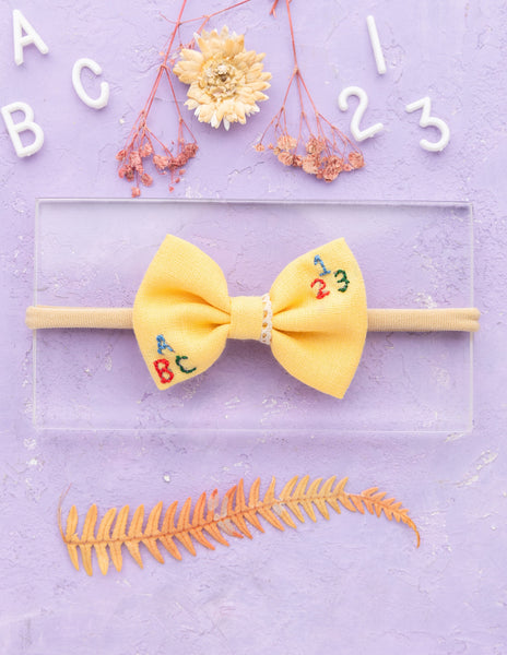 Toddler Embroidered Bow Headband- Yellow