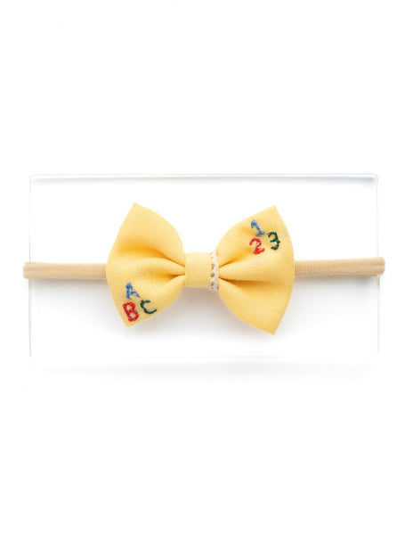 Toddler Embroidered Bow Headband- Yellow