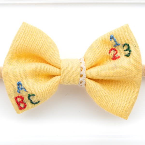 Toddler Embroidered Bow Headband- Yellow