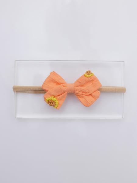 Sunflower Embroidered Bow Headband- Peach