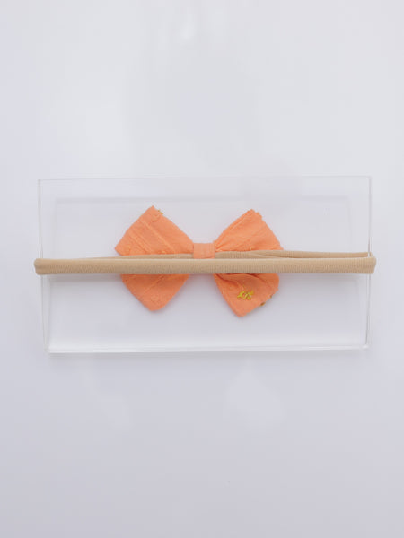 Sunflower Embroidered Bow Headband- Peach