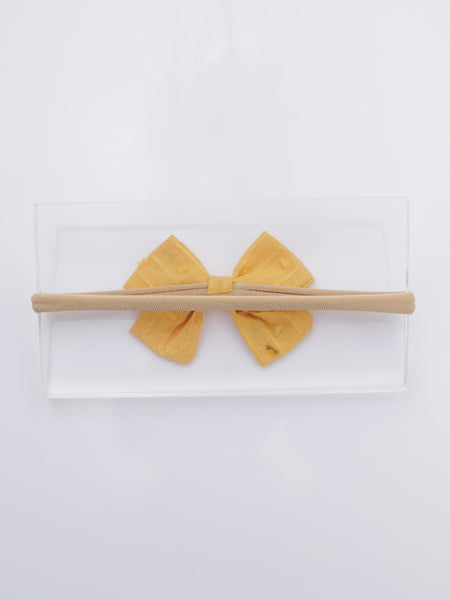 Orange Flower Embroidered Bow Headband- Yellow