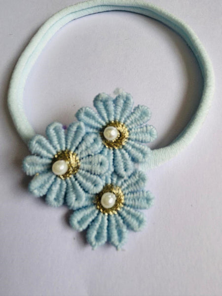 Soft Handmade Floral Headband- Blue