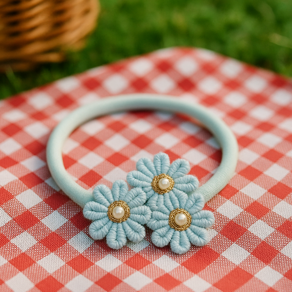 Soft Handmade Floral Headband- Blue