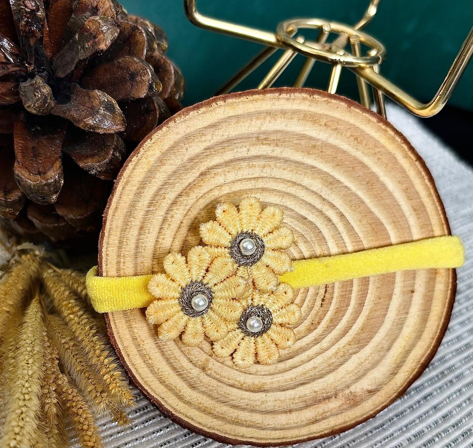 Soft Handmade Floral Headband- Yellow