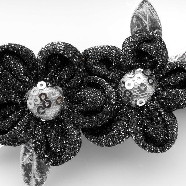 Ethnic Two Flower Glitter Headband- Black