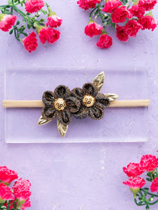 Ethnic Two Flower Glitter Headband- Copper Blue