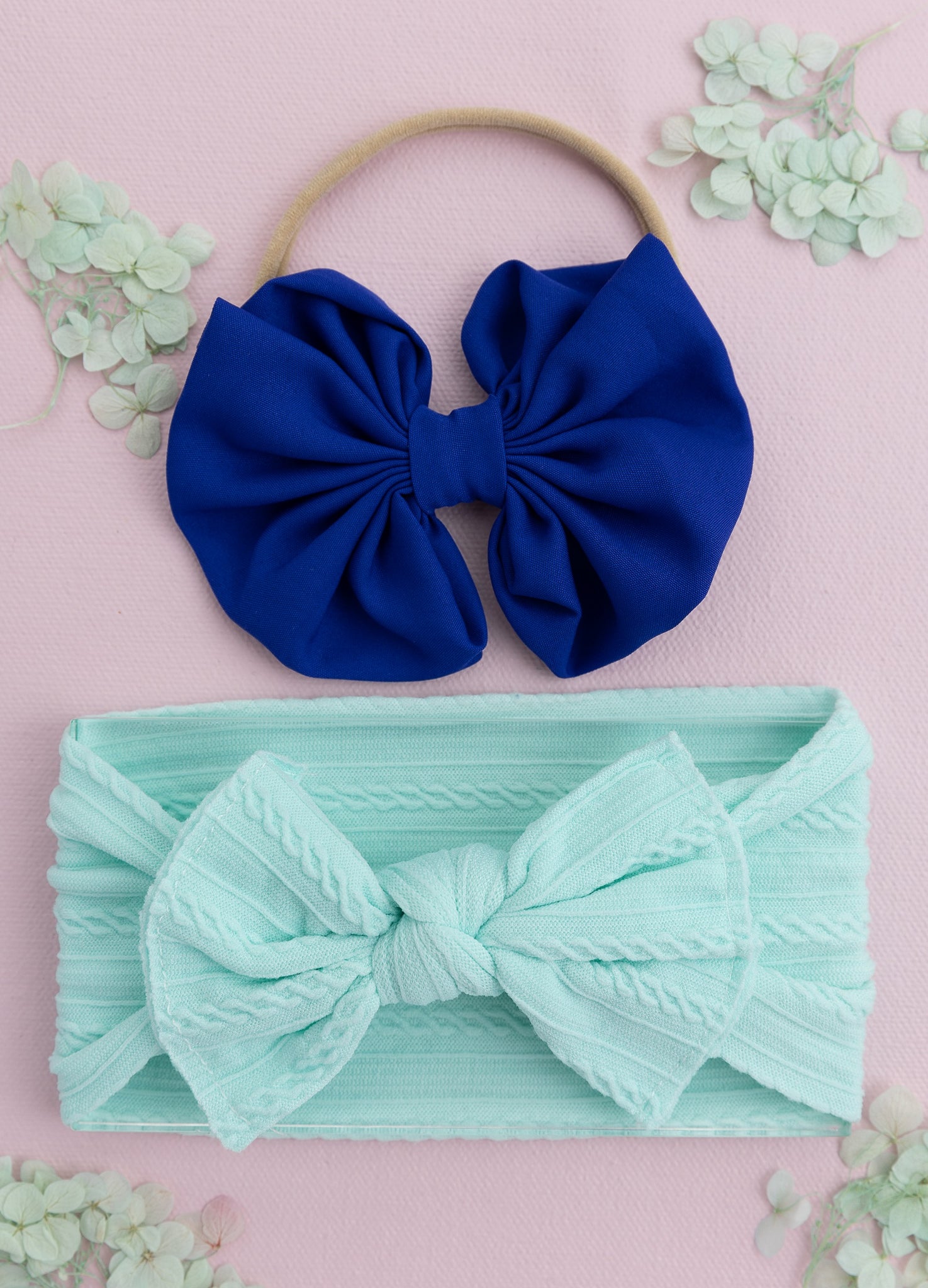 Over Sized Bow Headband & Head Wrap Set- Dark Blue & Sea Green