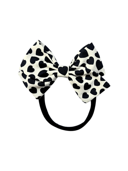 Heart Print Bow Headband- White