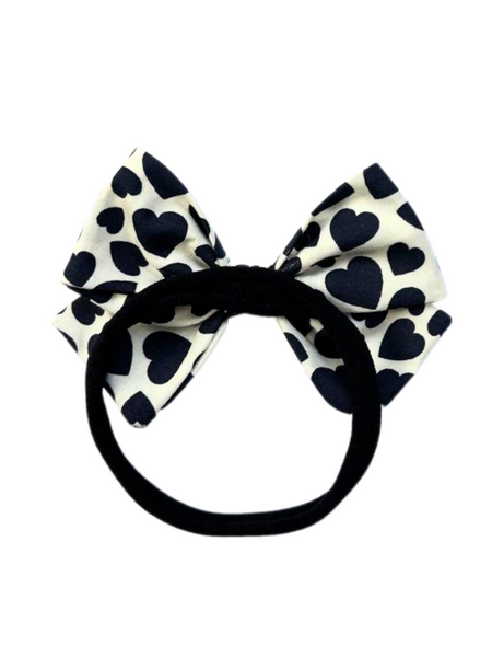 Heart Print Bow Headband- White