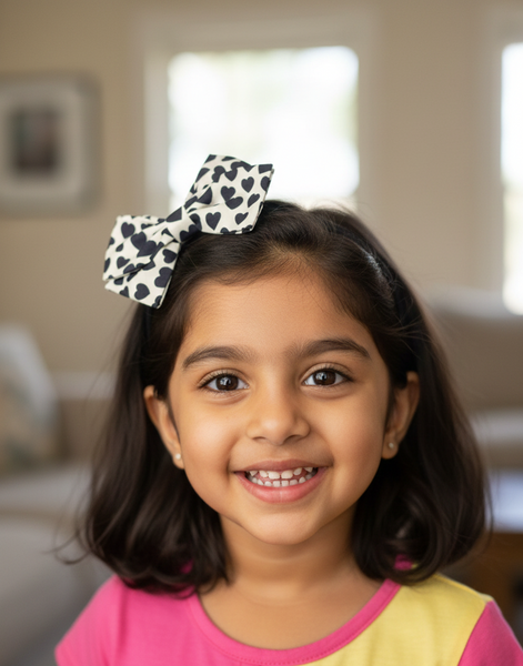 Heart Print Bow Headband- White