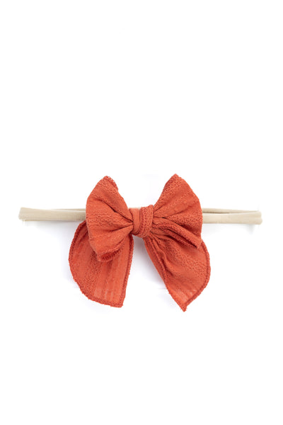 Girls Cotton Ribbed Knot Bow Headband- Coral