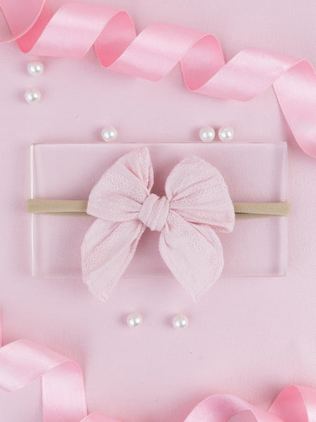 Girls Cotton Ribbed Knot Bow Headband- Light Pink