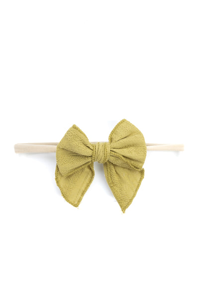 Girls Cotton Ribbed Knot Bow Headband- Mustard Green