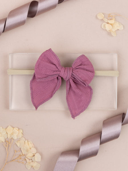 Girls Cotton Ribbed Knot Bow Headband- Mauve