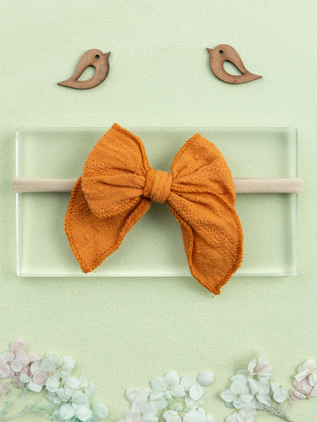 Girls Cotton Ribbed Knot Bow Headband- Orange