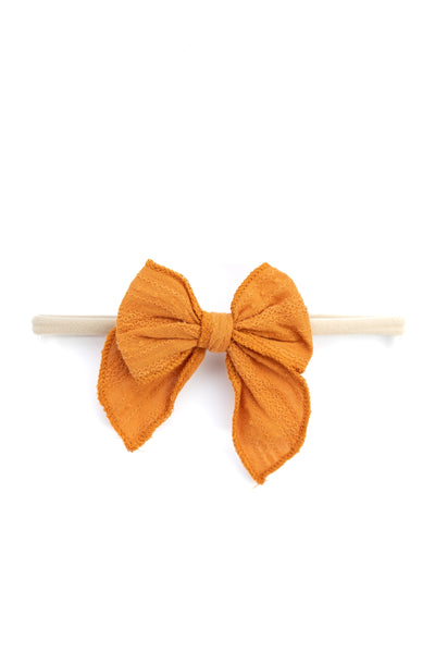 Girls Cotton Ribbed Knot Bow Headband- Orange