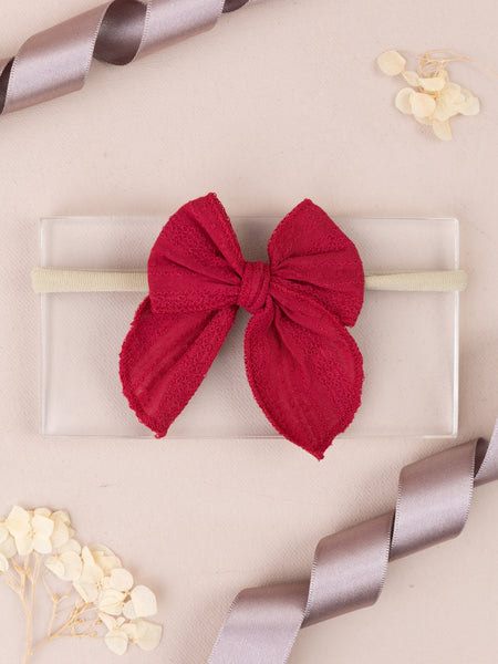 Girls Cotton Ribbed Knot Bow Headband- Red