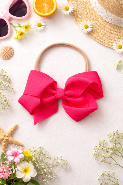 Chic Ribbon Bow Headband- Neon Pink