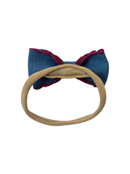 Red Border Pearl Denim Headband – Blue