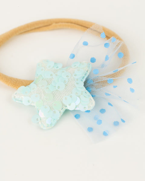 Sequined Embellished Tulle Star Kids Headband- Light Blue