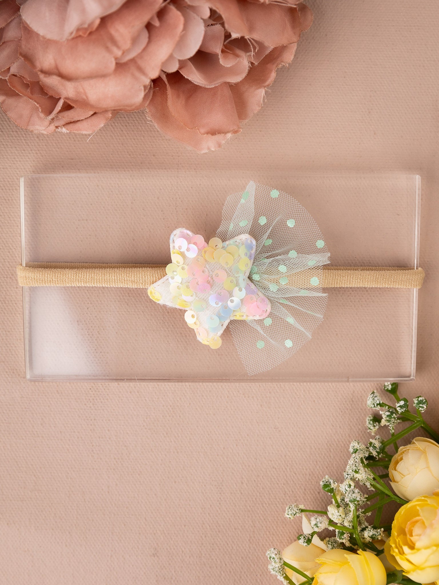 Sequined Embellished Tulle Star Kids Headband- Multicolored
