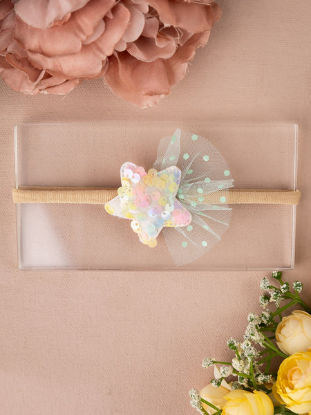 Sequined Embellished Tulle Star Kids Headband- Multicolored