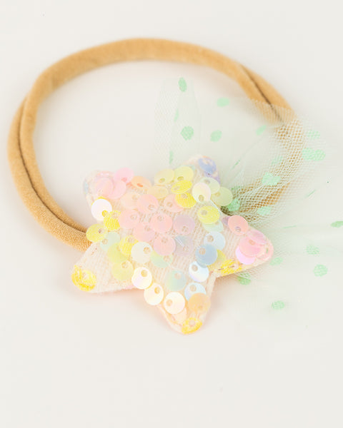 Sequined Embellished Tulle Star Kids Headband- Multicolored