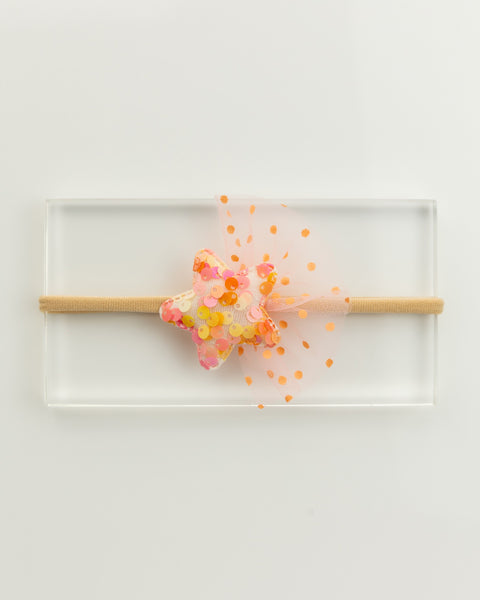 Sequined Embellished Tulle Star Kids Headband- Orange