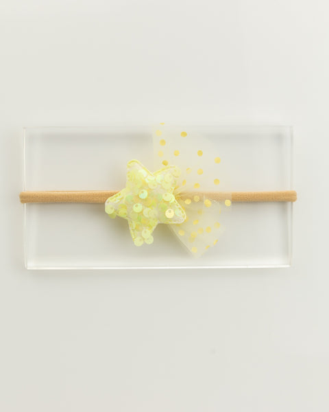 Sequined Embellished Tulle Star Kids Headband- Yellow