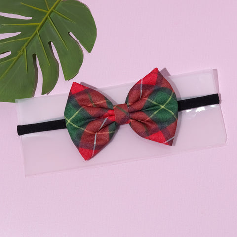 Christmas Checked Bow Headband- Red & Green