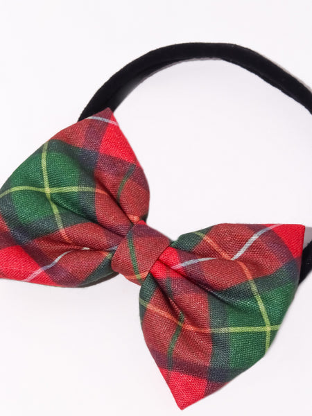 Kids Checked Bow Headband- Red & Green