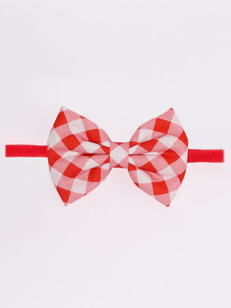 Kids Checked Bow Headband- Red & White