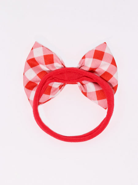 Kids Checked Bow Headband- Red & White