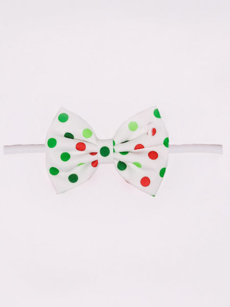 Polka Dot Bow Headband- White