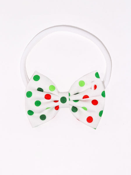 Polka Dot Bow Headband- White