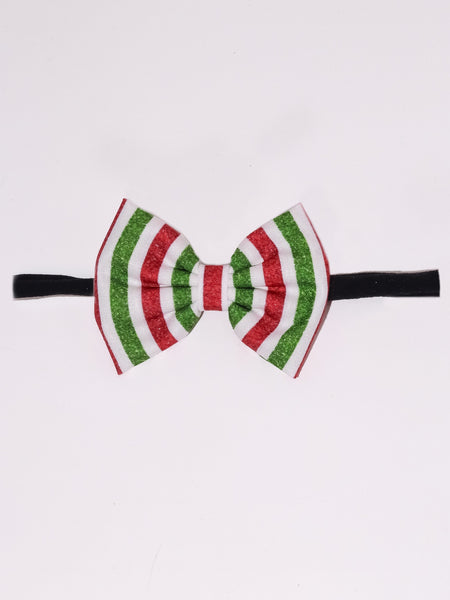 Christmas Striped Bow Headband- Red, Green & White