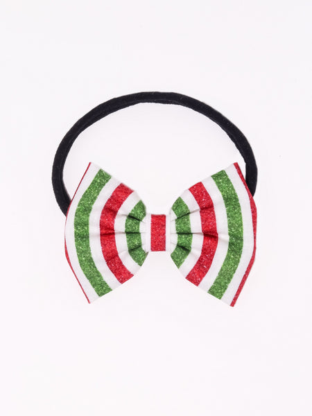 Christmas Striped Bow Headband- Red, Green & White