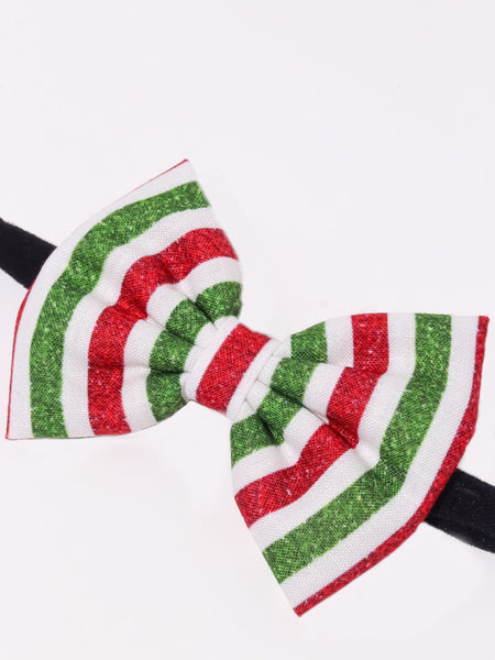 Christmas Striped Bow Headband- Red, Green & White