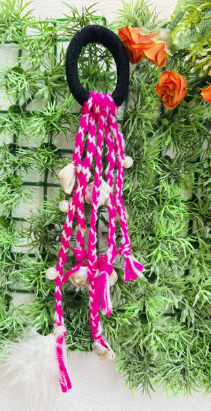 Boho shell Braided Hairtie- Pink