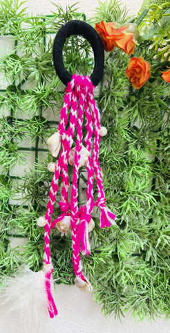 Boho shell Braided Hairtie- Pink